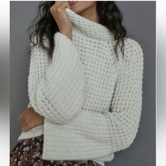 Anthropologie Maeve Dionne Sweater Women's‎ XS Mint Green Nylon Bell Sleeve Soft - Picture 2 of 15